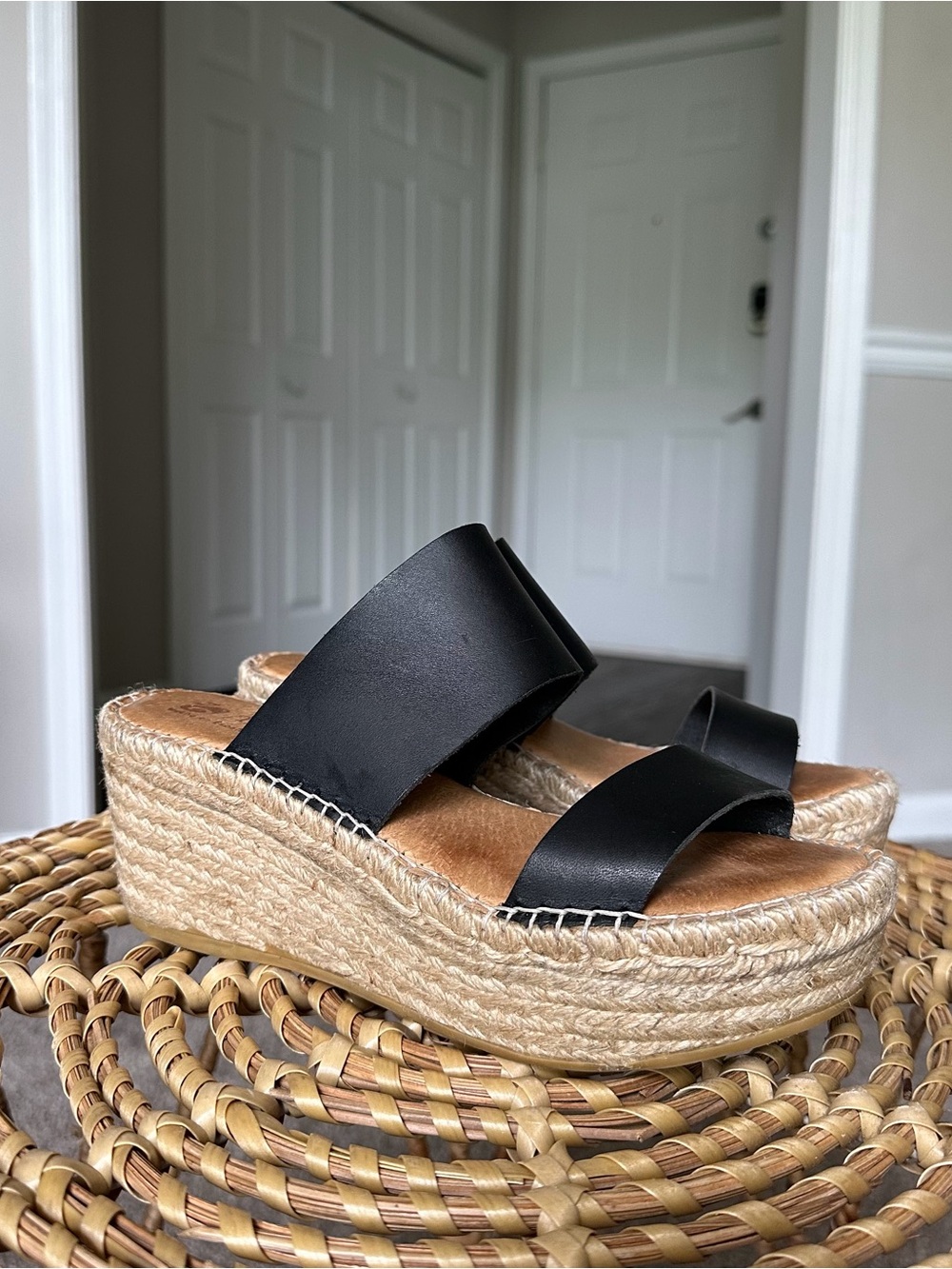 Macarena Black Platform Espadrille Slide Sandals with Double Straps Women’s 37 - Picture 2 of 11